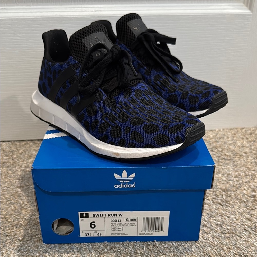 Adidas Blue and Black Sneakers with Knit Upper